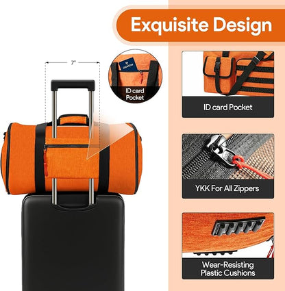 Garment Duffle Bags for Travel, HOMQUIET Convertible Garment Duffel Bag, All YKK Zippers Carry On Garment Bags, 2 in 1 Hanging Waterproof Suit Travel Bag with Shoe Compartment, for Men Women, Brown