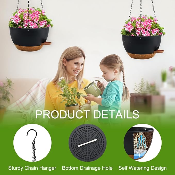10 inch Hanging Planters for Indoor Plants, 3 Pack Self-Watering Hanging