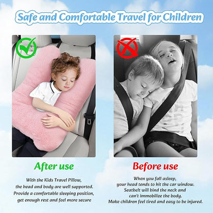 Travel Pillow, Car Pillow for Kids & Adults - Ergonomic Travel Pillows Sleeping Aid for Neck & Body Support, Car Travel Essentials Pillow on Road Trips-Gray