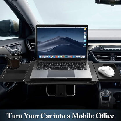 2-in-1 Car Steering Wheel Tray & Back Seat Table with Phone Holder – Height Adjustable Steering Wheel laptop desk, Food Tray , Writing Desk & Car Eating Tray - Car desk tray is Gift for Truck Driver