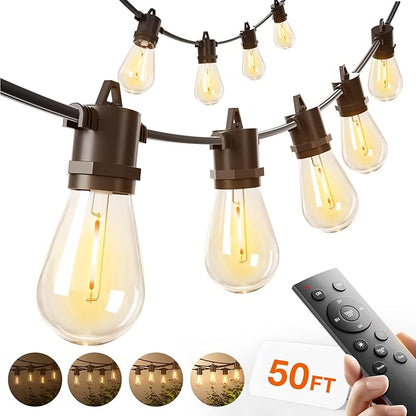 addlon 50FT LED Outdoor String Lights, Remote Dimmable Patio Lights
