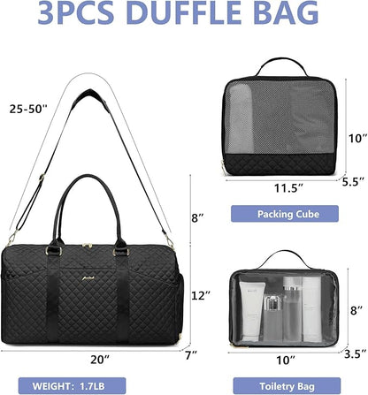 Weekender Travel Duffle Bag for Women - Carry on Bag with Shoe Compartment Overnight Bags with Wet Pocket Toiletry Bags Weekend Yoga Gym Traveling Hospital Bags for Labor and Delivery Black