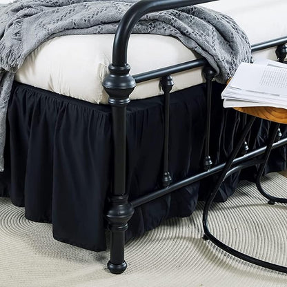 Bed Skirt Queen Size Ruffled Bed Skirt with Split Corners, 12 Inch Drop Dust Ruffle Bed Skirt with Platform, Black