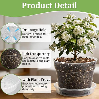 15 Pack 8/7/6 Inch Clear Nursery Pots