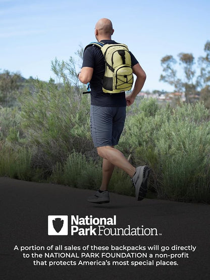 National Park Foundation 18L Hydration Backpack with 2 Liter Hydro Water Bladder Bag, Lightweight Daypack for Cycling, Hiking, Running, Climbing, for Men Women Kids