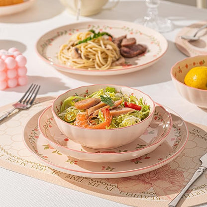 Ceramic Dinnerware Set, Floral Plates and Bowls Sets, Microwave & Dishwasher
