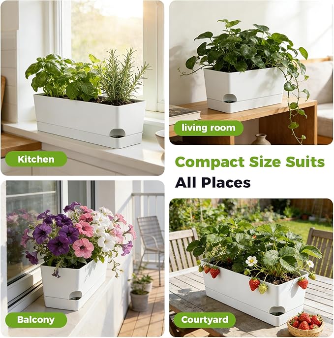 2 Pack Self Watering Pots for Indoor Plants 17 Inches Window Boxes Planters
