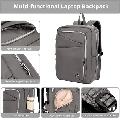 Swissdigital Design Laptop Backpack For Women，Travel Backpack With USB Charging Port，Fits 15.6 Inch School Computer Backpacks For Work Business,Grey | KATY ROSE