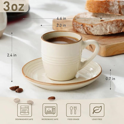 famiware 3oz Espresso Cups and Saucers, Stoneware Demitasse Cup