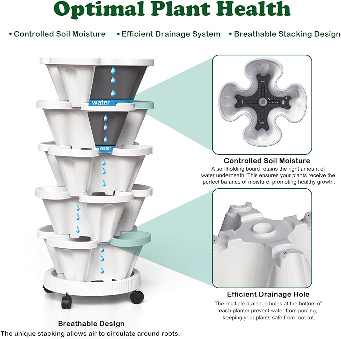 Strawberry Planters, 3 Tiered Vertical Stackable Planter, Herb Stacking Tower