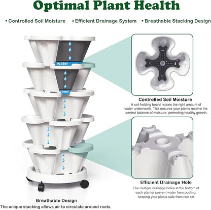 Strawberry Planters, 3 Tiered Vertical Stackable Planter, Herb Stacking Tower