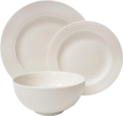 Tabletops Gallery Embossed Bone White Porcelain Round Dinnerware Collection-