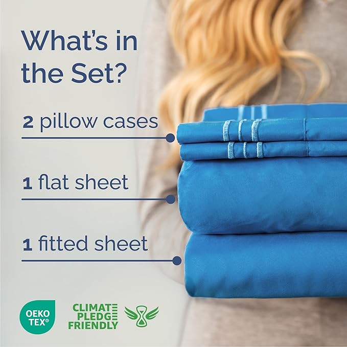 Queen Size 4 Piece Sheet Set - Comfy Breathable & Cooling Bed Sheets Set - Hotel Luxury Bedding for Women, Men, Kids, Teens, Boys & Girls - Deep Pockets, Soft and Wrinkle Free - Oeko-Tex - Royal Blue