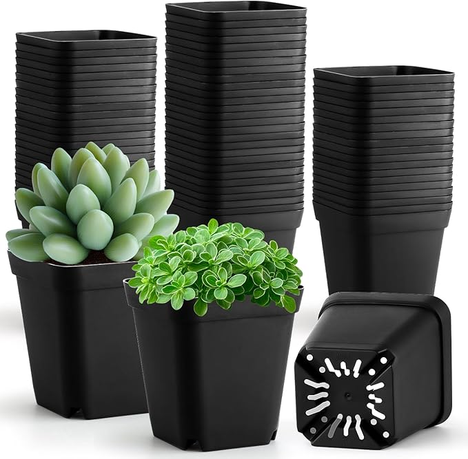 100 Pack Plant Nursery Pots 3.15 Inch, Durable Square Seedling Pots