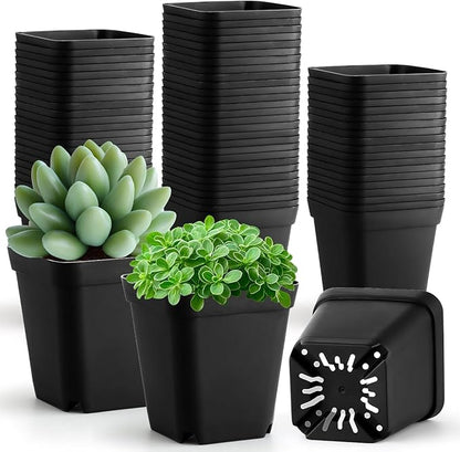 100 Pack Plant Nursery Pots 3.15 Inch, Durable Square Seedling Pots