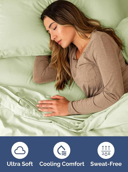 Extra Deep Full Fitted Sheet - Hotel Luxury Single Fitted Sheet Only - Easily Fits 18 inch to 24 inch Mattress - Ultra Soft, Wrinkle Free w/Extra Deep Pockets - Breathable & Comfy - Light Sage Green