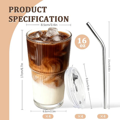 4 Packs Ribbed Glass Tumbler