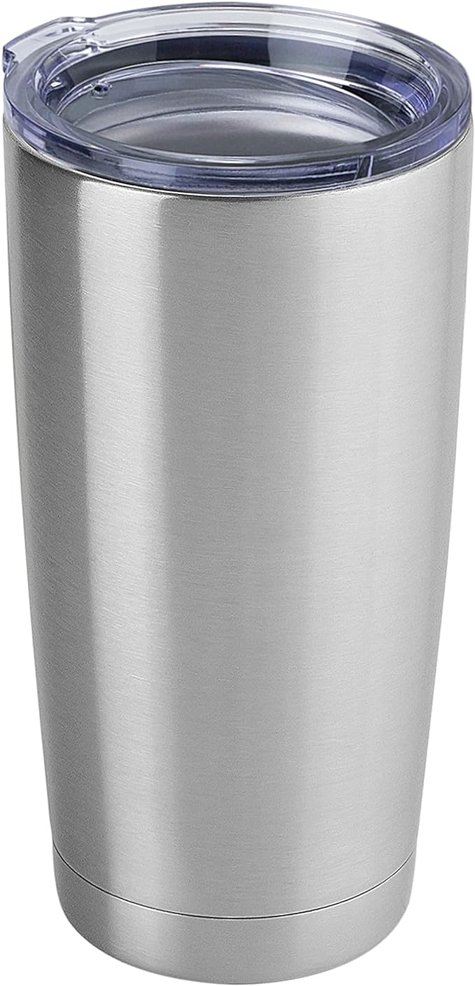 DOMICARE 20oz Stainless Steel Tumbler Bulk with Lid, Double Wall Vacuum Insulated Travel Mug, Powder Coated Coffee Cup, Stainless Steel, 1 Pack