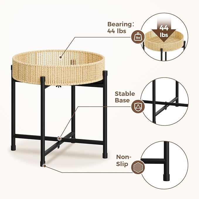 Bamworld Rattan Plant Stand Indoor Boho Plant Table