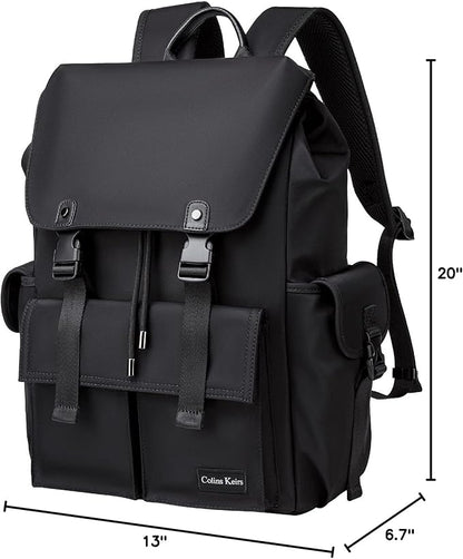 Black backpack for men, 16 inch laptop backpack with computer compartment, Drawstring slim waterproof tech backpack for travel, work, college or daily use, Large 30 L