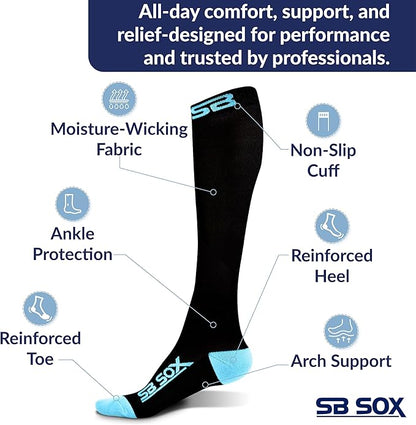 SB SOX Compression Socks for Men & Women (20-30 mmHg) - Best Support Stockings for Travel, Medical, and Sports - Perfect for Everyday Wear