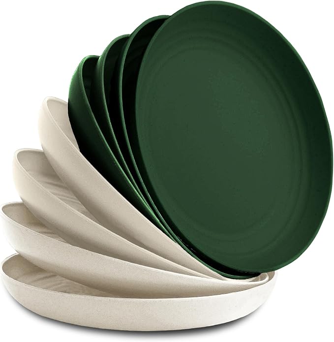 8-Pack Reusable Wheat Straw Plates Set