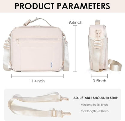 NOL Kids Lunch Bag - Kids 3+ Reusable Insulated Lunch Box with Zipper Closure Buckle Handle Adjustable Long Shoulder Strap, Easy-Clean Waterproof Fabric, Children Lunch Tote Bag for School -Cream