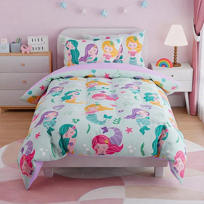 SANDJEST Mermaid Bedding Twin for Girls, Ultra Soft Microfiber Comforter Set Twin Size with 3-Pieces, Comforters Bed Sets for Kid Children Teen Tween Bedroom Decor