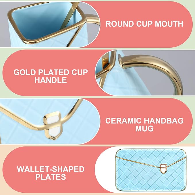 Zubebe 4 Sets Coffee Mug Elegant Handbag Shaped Cup Modern Ceramic Purse Mug