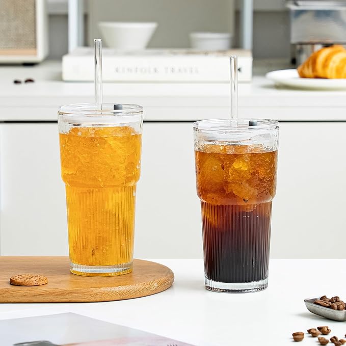 SoulTimes 20oz Wave Ribbed & Wavy Glass Tumbler