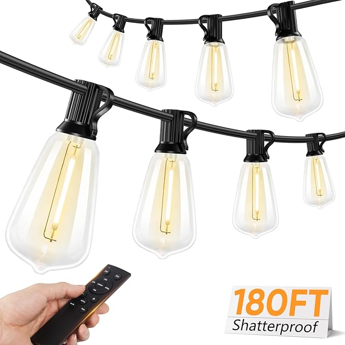 Brightever 180FT LED Outdoor String Lights, Dimmable Patio Lights
