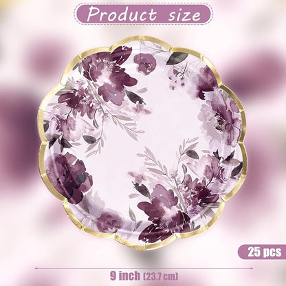 WRAPAHOLIC 25Pcs Floral Paper Plates
