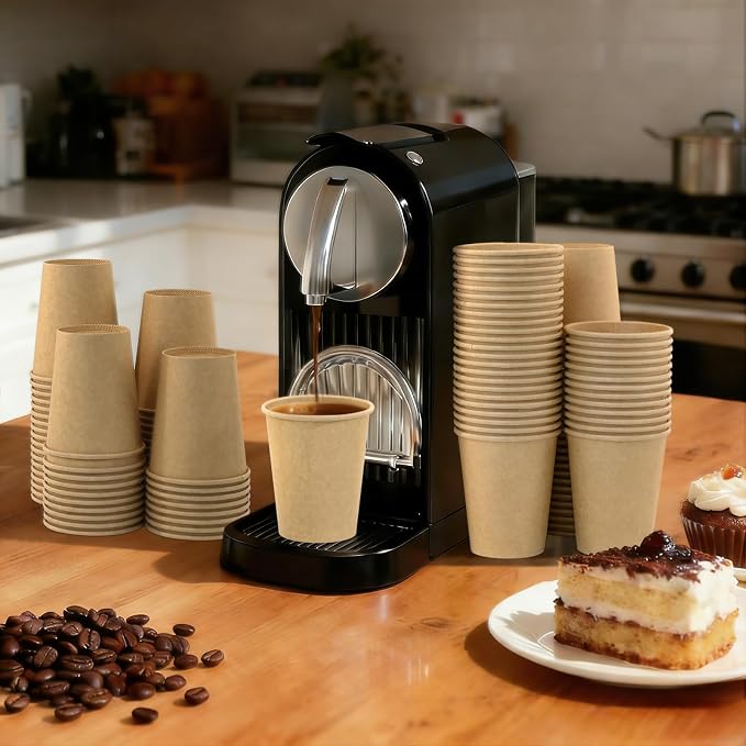 8 oz 100 Pack Disposable Coffee Cups, Bulk Brown Disposable Paper Cups