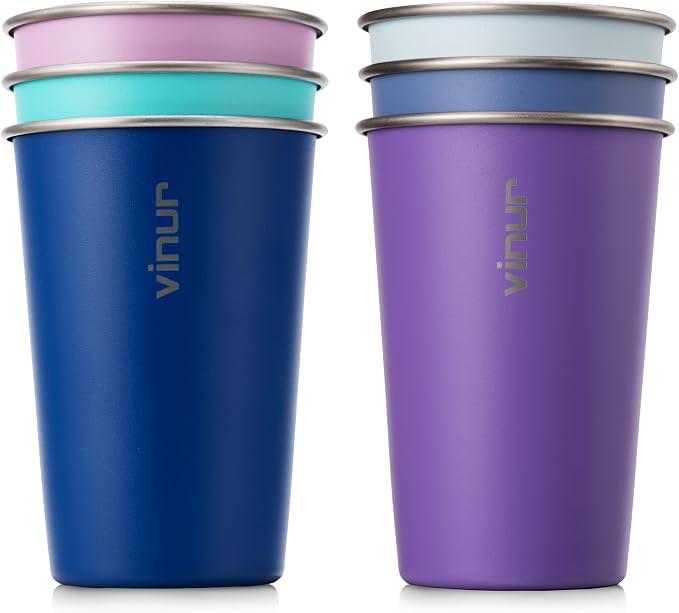 16 oz Stainless Steel Pint Cups-Stackable Metal Drinking Glasses 6 Pcs |