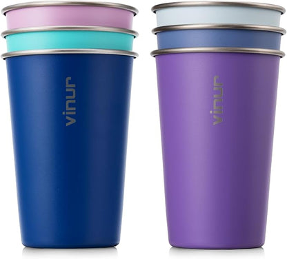 16 oz Stainless Steel Pint Cups-Stackable Metal Drinking Glasses 6 Pcs |