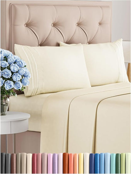 Queen Size 4 Piece Sheet Set - Comfy Breathable & Cooling Bed Sheets Set - Hotel Luxury Bedding for Women, Men, Kids, Teens, Boys & Girls - Deep Pockets, Soft and Wrinkle Free - Oeko-Tex - Off White