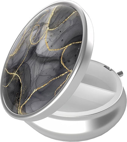 Pill Box, 3 Compartment Portable Travel Medicine Box with Mirror, Compact and Cute, Fits in Purse and Pocket, Medicine and Vitamin Organizer (Black Gold Marble)