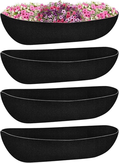 Riare 4 Pack 24 Inch Black Felt Window Box Liners- Fabric Trough Planter Basket