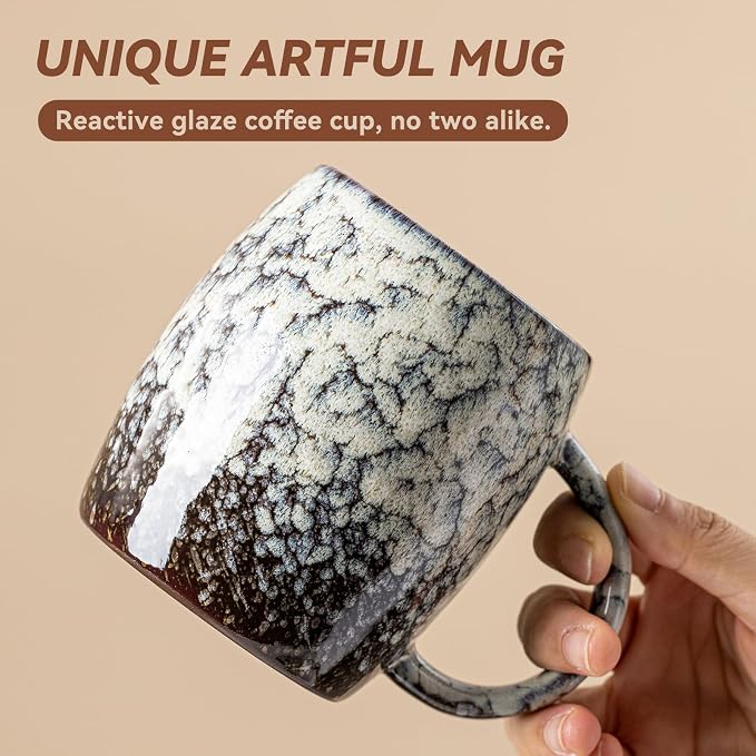 Ivory Nebula Ceramic Coffee Mug - 14 oz Unique Reactive Glaze Coffee Cup