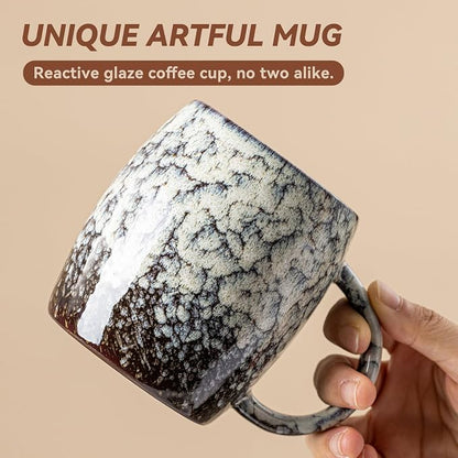 Ivory Nebula Ceramic Coffee Mug - 14 oz Unique Reactive Glaze Coffee Cup