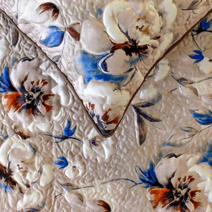 The HomeCentric King/Queen/Twin Ivory Luxury King 90"x18" Bed Runner with Two Pillow Cover, Floral, Quilted Bed Scarf on Satin Fabric - Floral Harmony