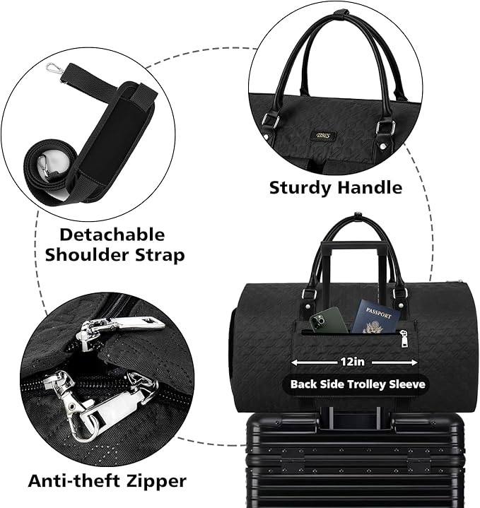 Garment Bag for Travel With Toiletry Bag Convertible Carry On Weekender Bag Large Travel Duffel Bags for Women 2 in 1 Hanging Suitcase Suit Travel Bags for Women & Men 3pcs Set (G-Black)