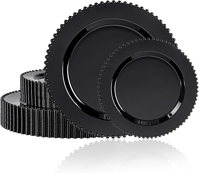 U-QE 60PCS Black Plastic Plates