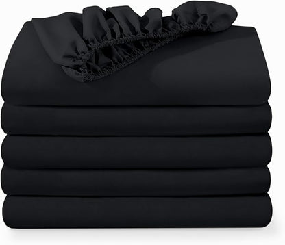 Bare Home 5-Pack Fitted Bottom Sheets Twin - Premium 1800 Ultra-Soft Wrinkle Resistant Microfiber - Deep Pocket (Twin, Black)