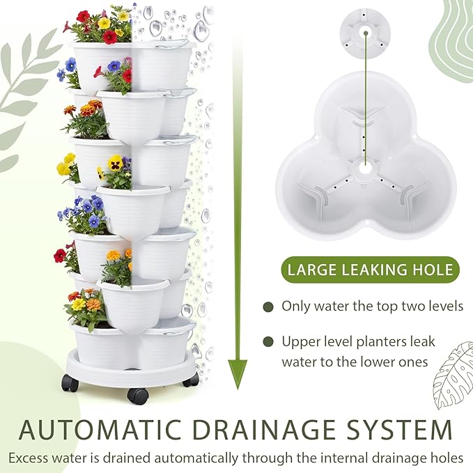 Umigy 2 Set White 7 Tier Stackable Vertical Planters