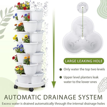 Umigy 2 Set White 7 Tier Stackable Vertical Planters