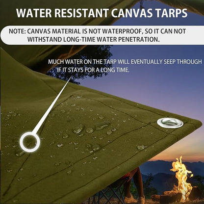 FoundGo Canvas Tarp 10x16ft Heavy Duty Waterresistant Tarps with Grommets, UV Resistant, 22 Mil Tarpaulin,14 oz Durable Cloth Covers for Car, Roof, Boat, Camp, Canopy, Woodpile with Ropes-Moss