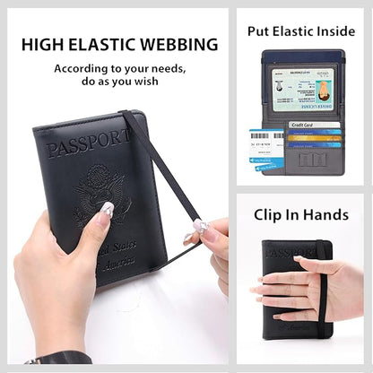Melsbrinna Rfid Passport Holder for Travel women/Men, Cute Passport Wallet Rfid Blocking Card Slots, Rfid Passport Cover/CaseTravel Wallet, Passport Book Holder (1, Black3)