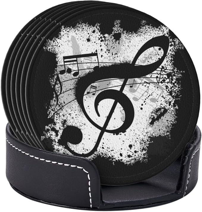 6 Pcs Music Note Leather Coasters