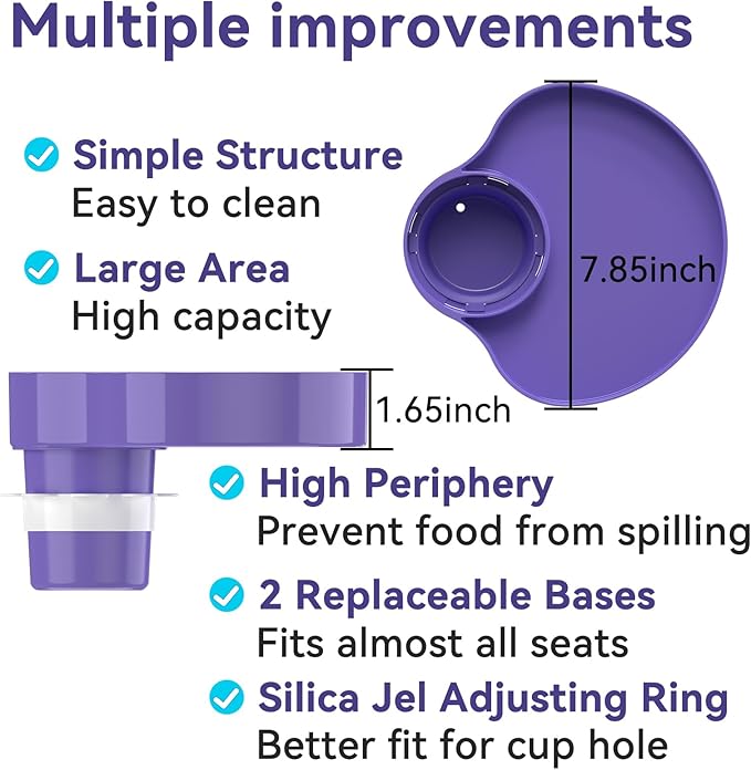 Kids Car Seat Tray, Travel Tray with Cup Holder for Toddler Baby, Kids Car Seat Food Snack Organizer for Road Trip, Stroller snack Organizer Travel Must Haves Toddler Must Haves (Purple, 1 PCS)